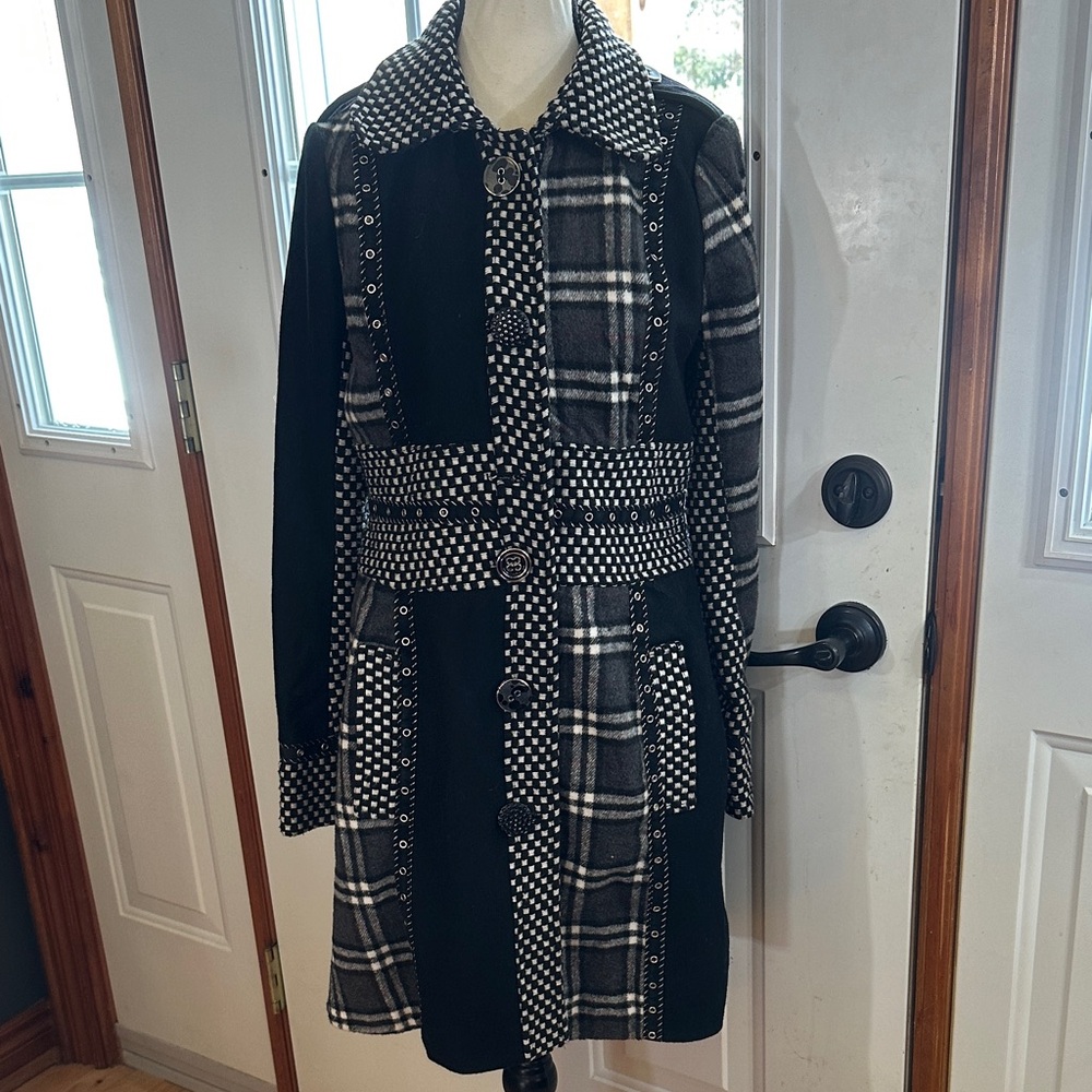 Kessley Plaid Patchwork Wool Peacoat